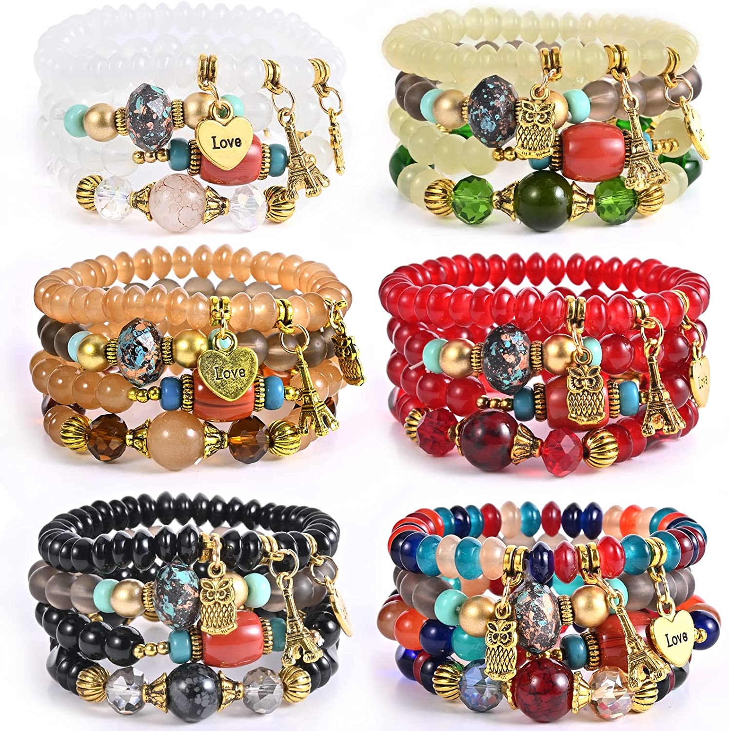 230816064255141_1 Bohemian Bracelet Sets for Women - 6 Sets Stackable Stretch Bracelets Multi-color Boho Jewelry for Women Hippie Bracelets Dainty Jewelry Best Friend Gift - Image 1